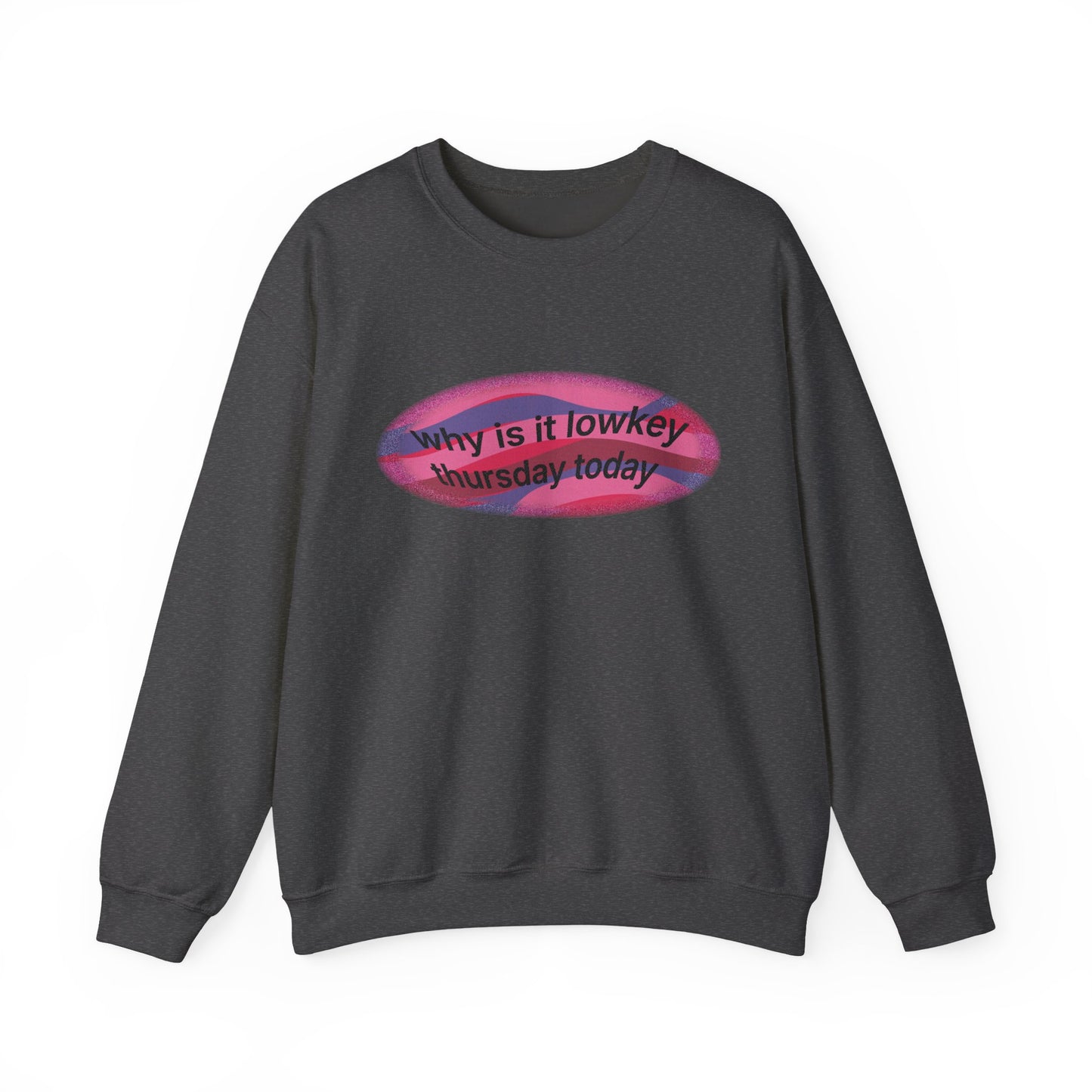 Crewneck Sweatshirt — "Why is it lowkey Thursday today" Retro Vaporwave Design