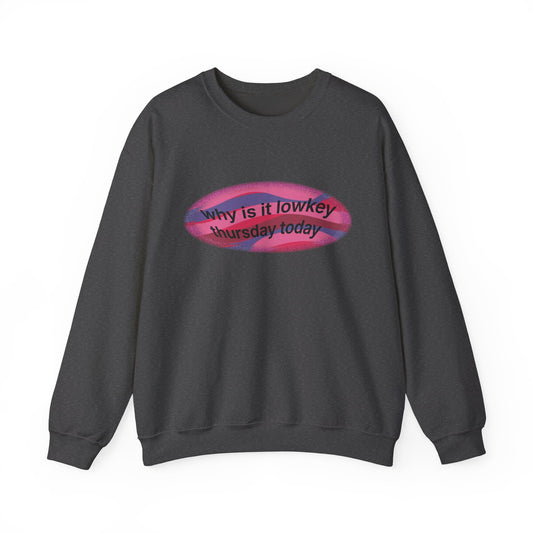 Crewneck Sweatshirt — "Why is it lowkey Thursday today" Retro Vaporwave Design