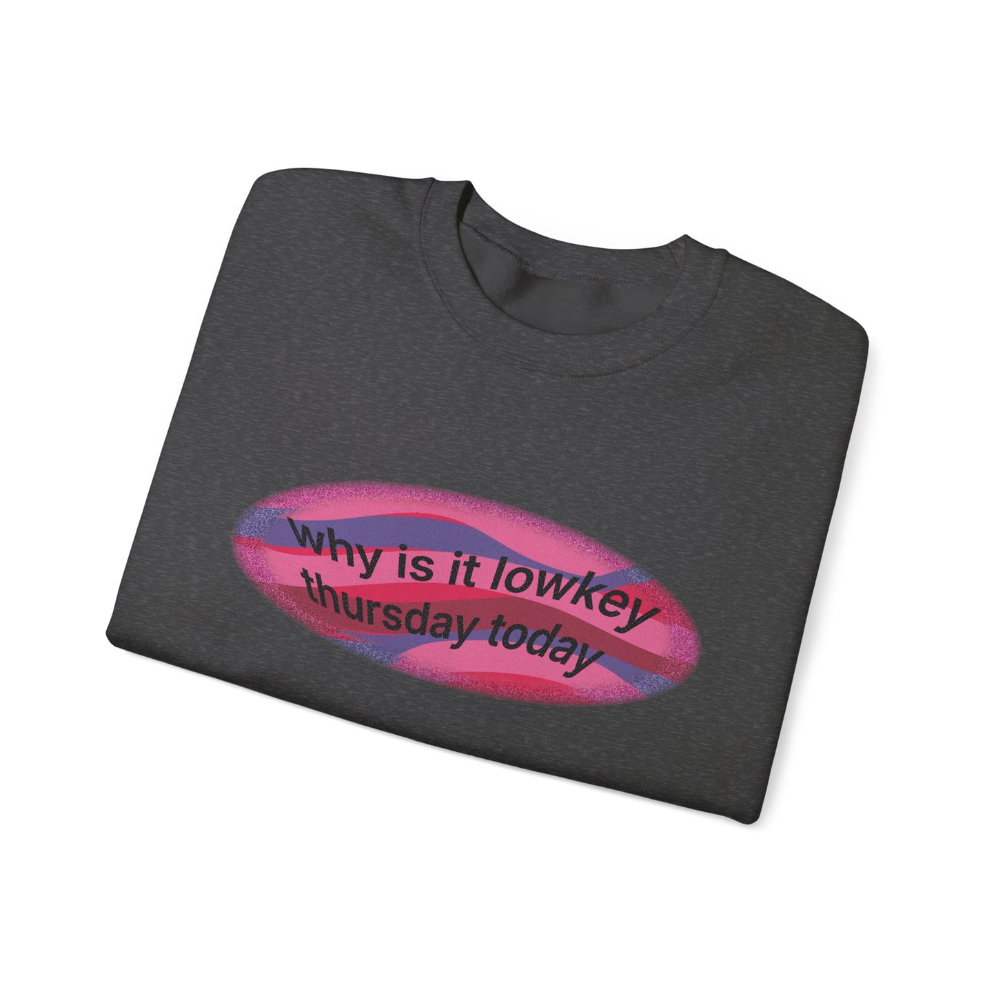 Crewneck Sweatshirt — "Why is it lowkey Thursday today" Retro Vaporwave Design